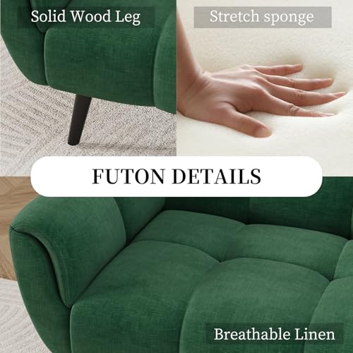 HIPIHOM Convertible Futon Sofa Bed, 76.77" Modern Linen Futon Couch, Comfy Sleeper Sofa with Adjustable Backrests, Couch Bed for Small Spaces, Living Room, Bedroom, Apartment, Green HIPIHOM