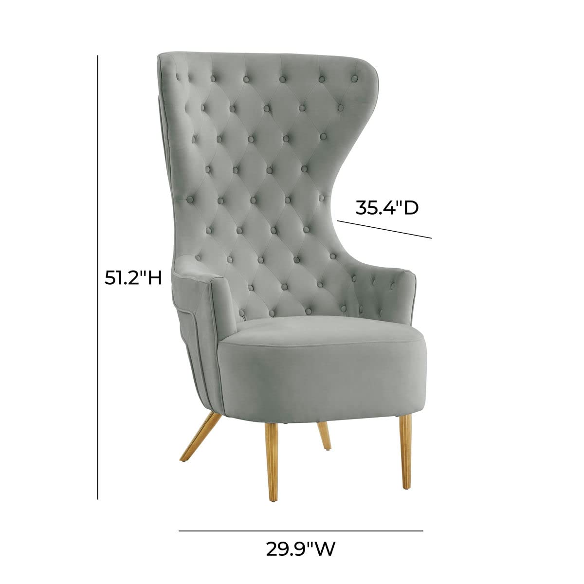 TOV Furniture Jezebel 19.7" Modern Velvet and Plywood Wingback Chair in Gray WoodArtSupply