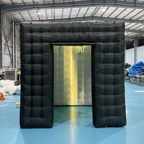 SAYOK Portable Inflatable Photo Booth Enclosure Photobooth Tent Photo Booth Backdrop Inflatable Black Cube Tent with Led Light for Advertising, Bars, Party Wedding (Two Doors, Black&White, 8.2ft) SAYOK