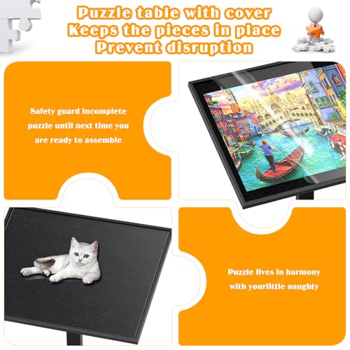 1500 Piece Jigsaw Puzzle Table with Legs,28"x35" Large Puzzle Table for Adults,Adjustable height &12 tilt angles,Wooden Jigsaw Puzzle Board with 4 Puzzle Sorting Trays & Cover,Birthday Gift for Family HEBESPACE
