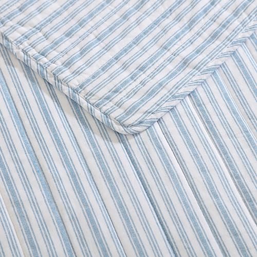 Nautica - Twin Quilt Set, Reversible Cotton Bedding with Matching Sham, Casual Home Decor for All Seasons (Coleridge Stripe Light Blue, Twin) Nautica
