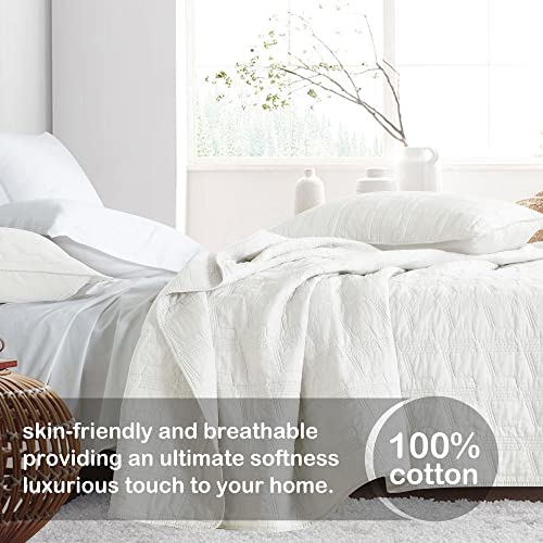 HORIMOTE HOME 100% Cotton Quilt Set Twin Size, White Pre-Washed 2-Piece Bedspread Coverlet Set, Cozy Lightweight Stitching Decorative Bedding Cover with 1 Shams in Geometric Pattern for All Season HORIMOTE HOME