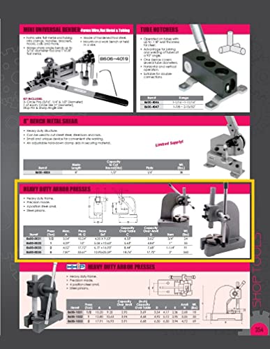 HHIP 8600-0031 Heavy Duty Arbor Press, .5 Ton Capacity, 10" Height (Pack of 1) HHIP