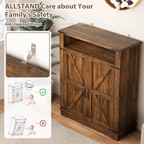 ALLSTAND 6-Tier Shoe Cabinet with Doors, Entryway Shoe Rack Wooden Shoe Storage Cabinet with Adjustable Shelves & Anti-tip Fitting, Farmhouse Shoe Cabinet Storage for Entryway, Living Room, Closet ALLSTAND