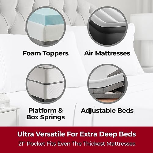 Mellanni Extra Deep King Sheets - 4 PC Iconic Collection Bedding - Hotel Luxury, Ultra Soft, Cooling Bed Sheets - Wrinkle, Fade, Stain Resistant (King, White) Mellanni