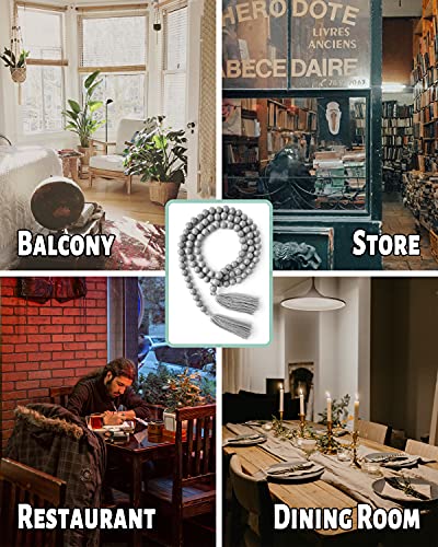 Wooden Beads Garland with Tassels, 61 Inch Grey Wood Bead Garland, Modern Farmhouse Decor, Boho Home Decor Clearance DF DUALFERV