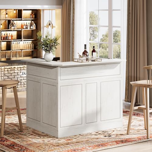 Tribesigns Bar Cabinet, L-Shaped Home Bar Table with Stemware Racks, 4-Tier Corner Bar Unit Liquor Wine Bar Table Reception Desk for Home Pub, White Tribesigns