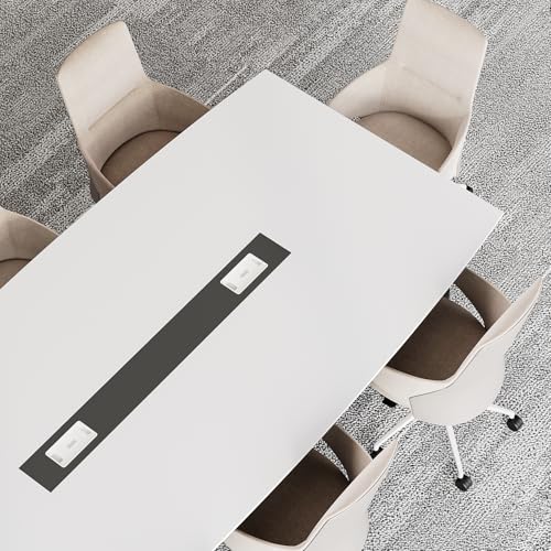 LITTLE TREE 8FT Conference Room Table, 94.48L x 47.21W x 29.52H Boat Shaped Meeting Table, White&Black LITTLE TREE