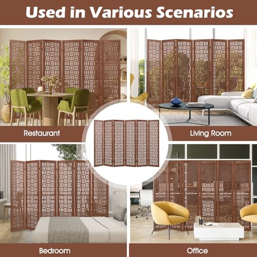 Giantex 6 Panels Room Divider - Folding Room Dividers with Carved Cutout Pattern & Solid Wood Frame, Fully Assembled, 5.5FT Antique Partition Privacy Screen Wall Divider for Room Separation, Brown Giantex