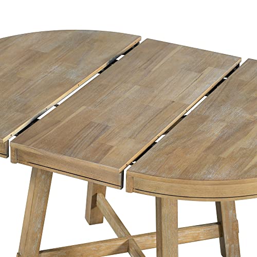 P PURLOVE Round Kitchen Table, Round Extendable Dining Table with 16" Leaf,Wood Dining Table Round,Natural Wood Wash Dinner Table P PURLOVE
