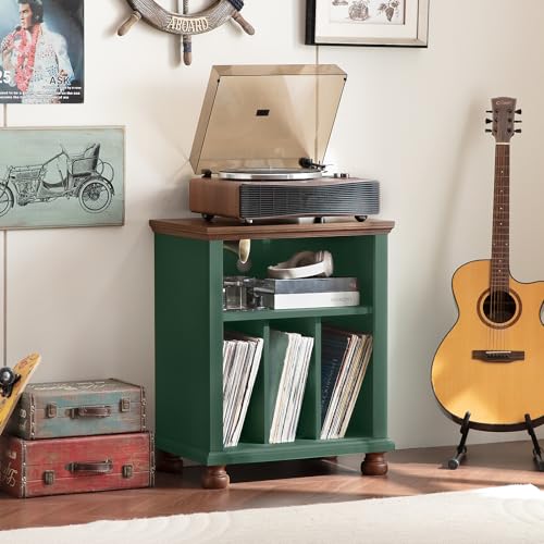 Joaxswe Record Player Stand with Vinyl Record Storage, 24" Wide Mid-Century Record Player Table Up to 200 Albums,Large Wood Turntable Stand Cabinet Dispaly Shelf for Living Room,Bedroom,Green Joaxswe