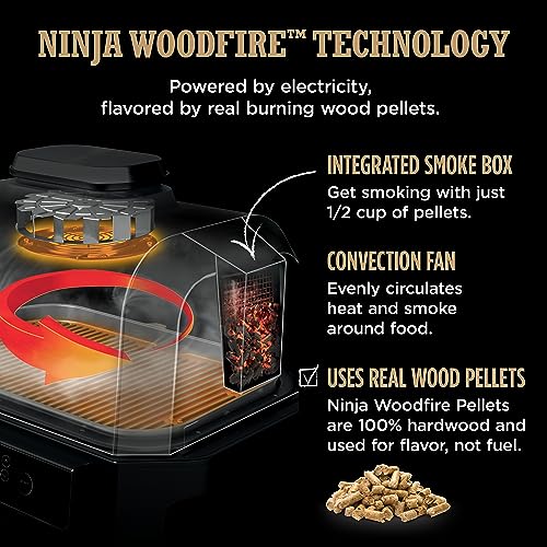 Ninja, Woodfire Pro XL Outdoor Grill & Smoker, Thermometer, 4-in-1 Master Grill, BBQ Smoker, Outdoor Air Fryer, Bake, Portable, Electric Grill, Dark Grey, OG850 Ninja