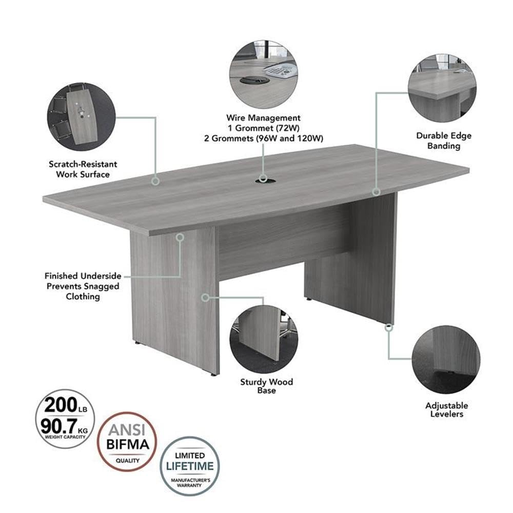 Bush Furniture UrbanPro Conference Table with Wood Base in Platinum Gray - Engineered Wood Bush Business Furniture