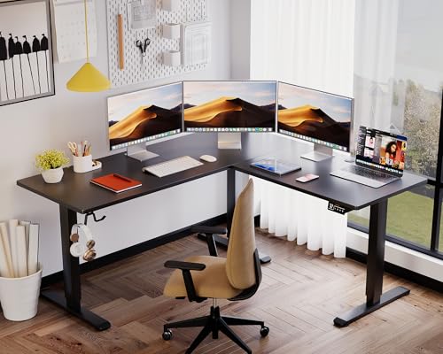L Shaped Standing Desk Adjustable Height, Electric Corner Standing Desk, Sit Stand Computer Table with Memory Controller for Home (Black, 55 Inch) Homall