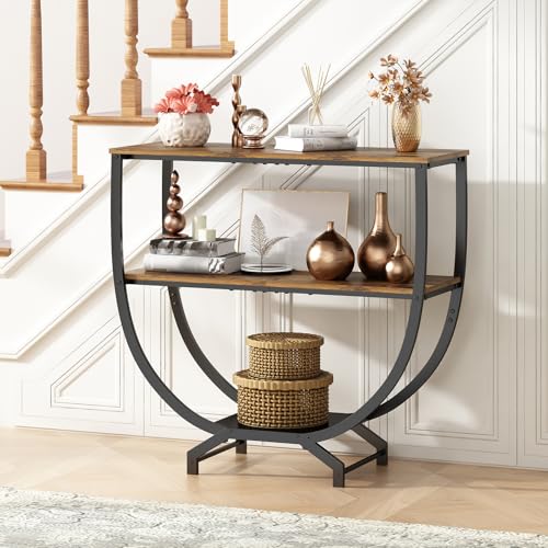 GILLAS 3 Tier Console Tables, 30" Height Entryway Table, Sofa Table Behind Couch, Industrial Entryway Furniture TV Stand with Storage for Living Room, Easy No-Extra-Tools Assembly, Rustic Brown GILLAS