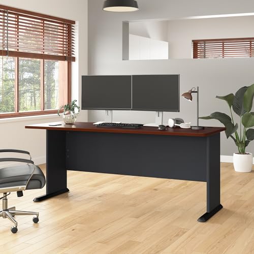 Bush Business Furniture Series A 72W Desk in Hansen Cherry and Galaxy Bush Business Furniture