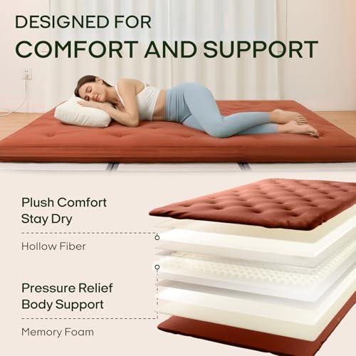 ZonLi Japanese Floor Futon Mattress Twin Size 75"x 39", 100% Cotton Cover 2.5'' Thicken Tatami Mattress, Foldable Sleeping Pad, Portable Dormitory Tatami Mat, Roll Up Floor Lounger Bed for Adult ZonLi