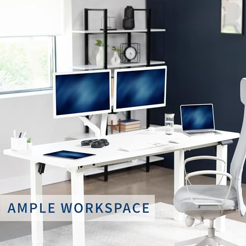 VIVO Electric Height Adjustable 71 x 30 inch Memory Stand Up Desk, White Extra Deep Table Top, White 4-Leg Dual Motor Frame, DESK-KIT-E4WW VIVO