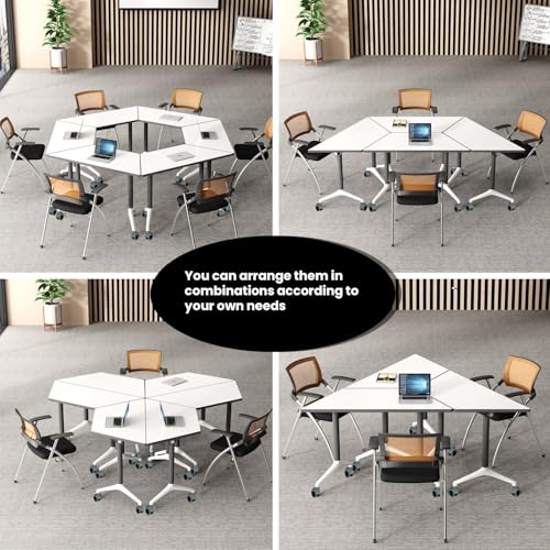 Folding Conference Tables,47.2x23.6x29.5in Modern Conference Room Tables Seminar Mobile Training Tables,with Caster Modular Flip Top Meeting Table for Office Conference Room (Trapezoid, 4 Pack) Crevew