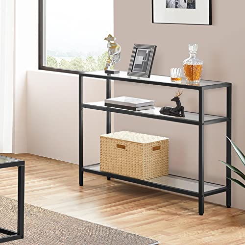 Yaheetech 39.5" Console Table with 3 Storage Shelves,Tempered Glass Sofa Table, Modern Entryway Tables with Metal Frame for Hallway Living Room Bedroom, Easy Assembly, Black Yaheetech