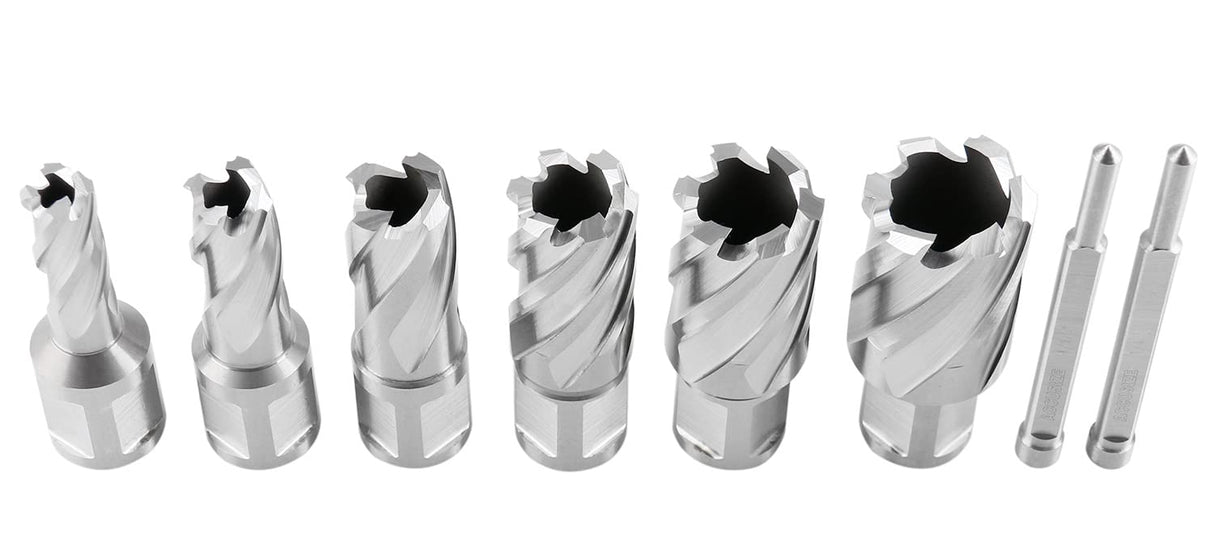 Accusize Industrial Tools Hss Professional Annular Cutter Set 1'' Cutting Depth, 7/16'' to 1-1/16'' with 3/4'' Weldon Shank, 8 Pc Set, HSS1-0000 Accusize Industrial Tools
