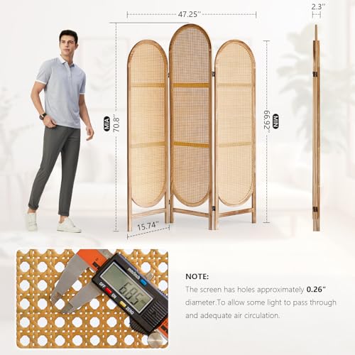 Asnefeli Room Divider 3 Panels, Hand-Woven Rattan Room Divider Wall, Foldable Wood Divider Screen, Creative Divider Wall, Folding Privacy Screens, Unique Design Privacy Divider Panel (Natural) Asnefeli