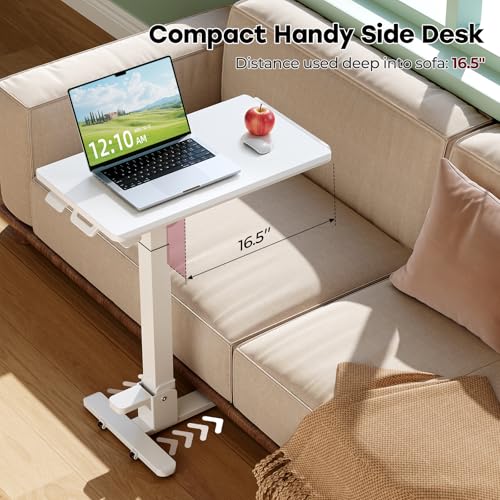 JYLH JOYSEEKER Foldable Mobile Standing Desk, 27 Inch Small Rolling Laptop Cart Height Adjustment, 90° Tiltable Bedside Table, No Assembly Needed Portable Computer Workstation, White JYLH JOYSEEKER