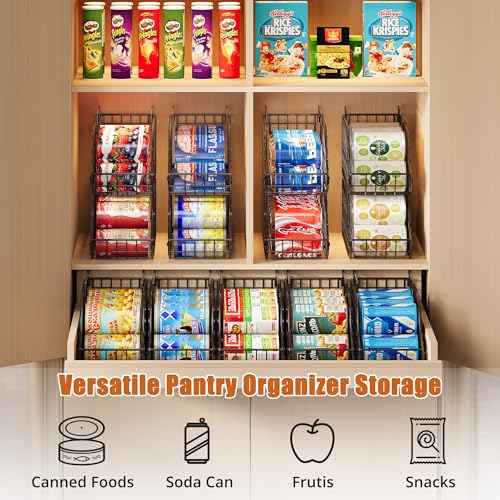 8-Pack Can Organizer for Pantry, Stackable Cabinet Food Shelves for Fridge, Wire Cupboard Storage, Holds up to 72 Beers,Small Metal Bin for Drink Beverage Egg Gillas, Rack for Kitchen Countertops RV Sonyabecca