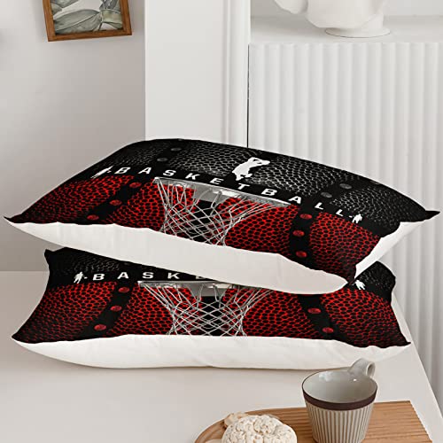 Axolotl Basketball Bedding Set for Boys Kids Teens,Soft Microfiber Black and Red Sports Theme Basketball Bedding Sets Full Size with 1 Comforter and 2 Pillowcases All Season Axolotl