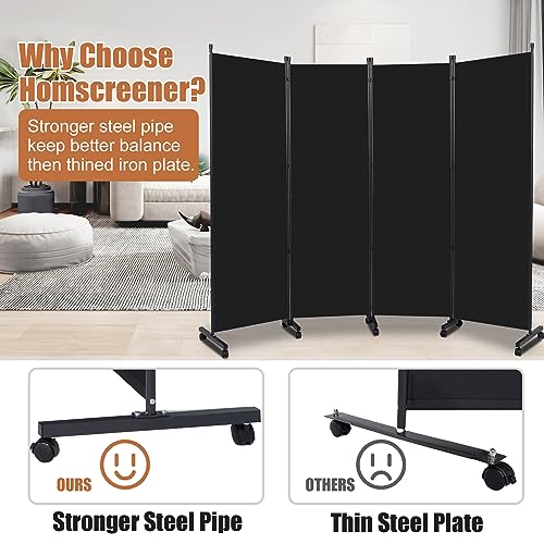 Room Divider Portable 88'' Partition Room Dividers and Folding Privacy Screens 4 Panel Wall Divider for Room Separation, Freestanding Fabric Room Divider Panel with Wheels for Home Office Hospital HOMSCREENER