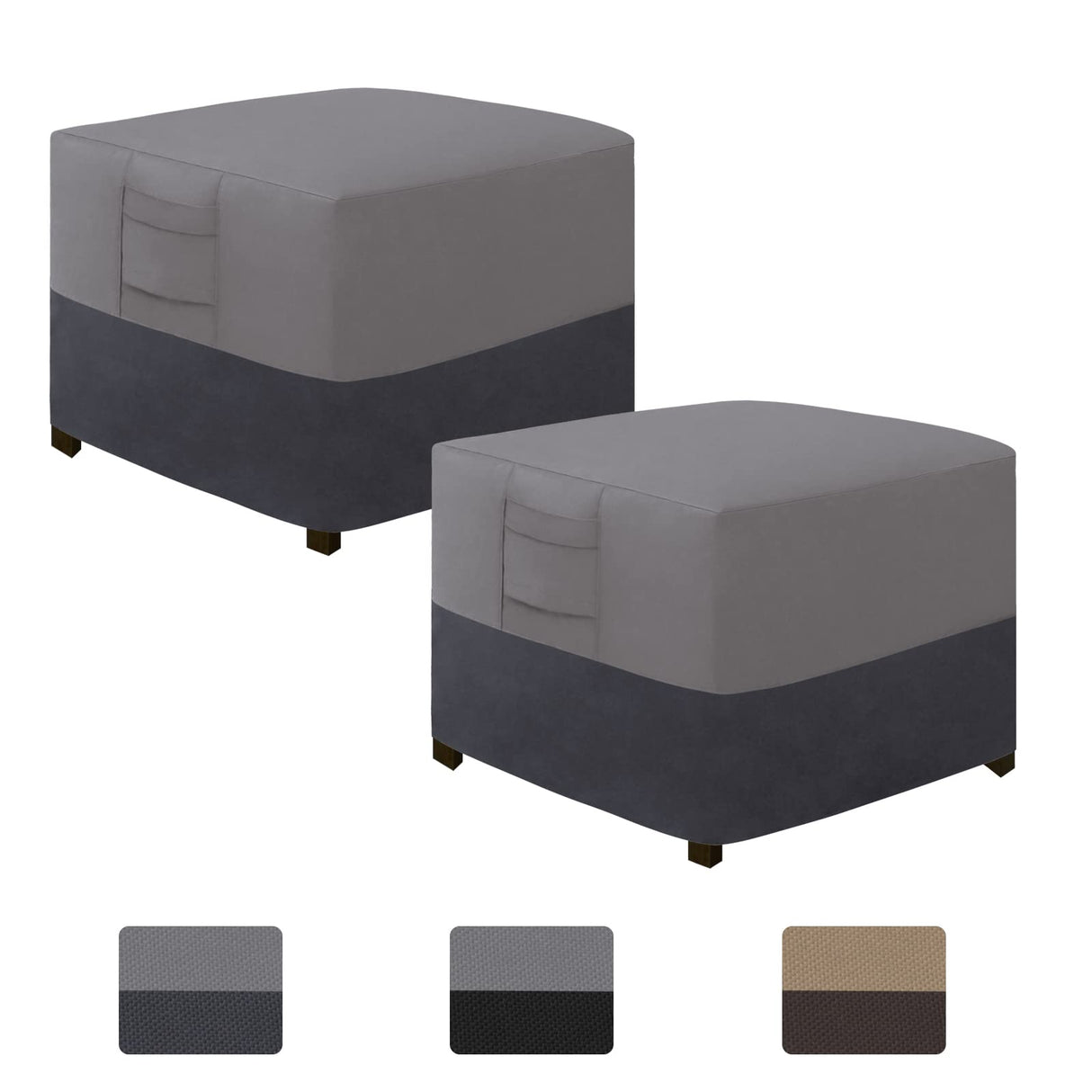 Easy-Going Outdoor Ottoman Cover, Waterproof Patio Ottoman Cover, Heavy Duty Outdoor Furniture Cover with Padded Handles (2 Pack-25"x25"x17", Gray/Dark Gray) Easy-Going