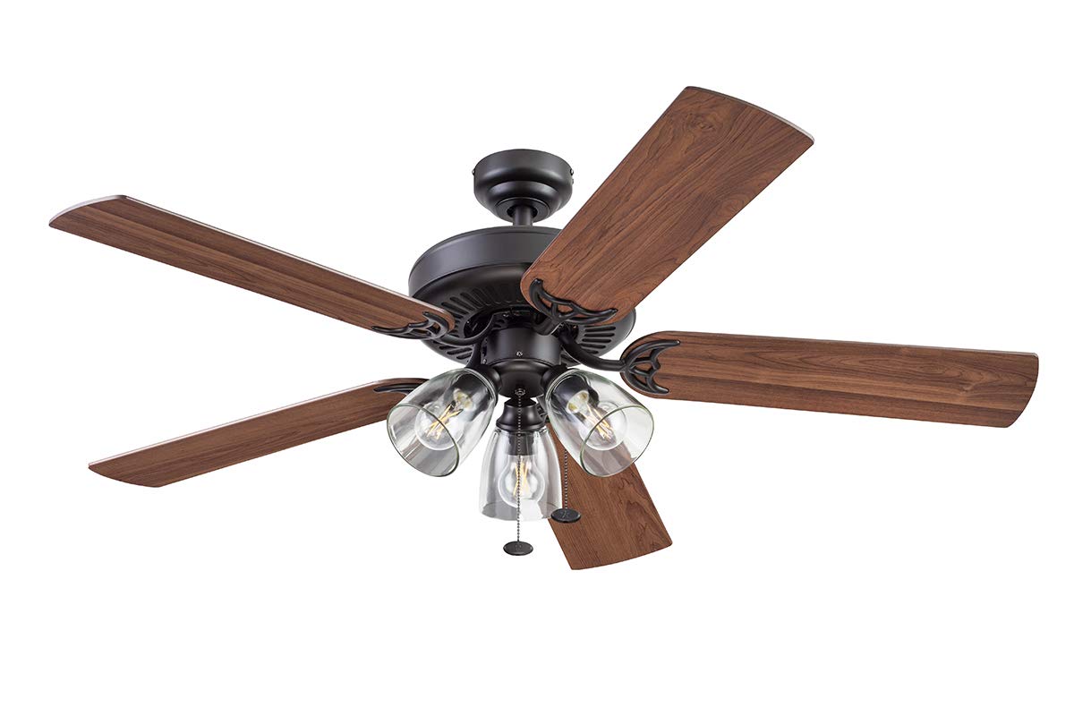 Prominence Home Saybrook Modern Farmhouse 52 Inch Ceiling Fan with Light, LED Ceiling Fan, Tri-Mount Indoor Fan with 5 Blades, Gray Pine and Brown Maple Blade Finish Options, Espresso (51593-01) Prominence Home