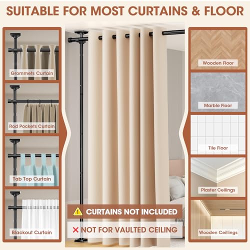 SUNALLY Room Divider Curtain Rod, No Drilling Wall Divider for Room Separation, 4-10ft(H) 28-171inch(W) Adjustable Heavy Duty Partition Space Separator Freestanding Tension Curtain Stand, Black SUNALLY