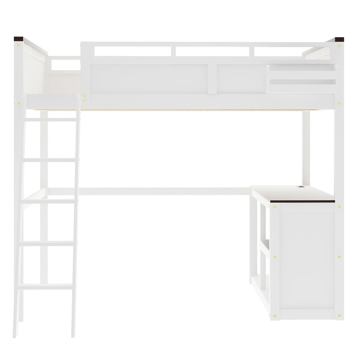 Loft Bed Queen Size, Queen Loft Bed with Desk, Open Shelf and A Storage Box for Teens, Adults & Small Bedrooms, White Bellemave