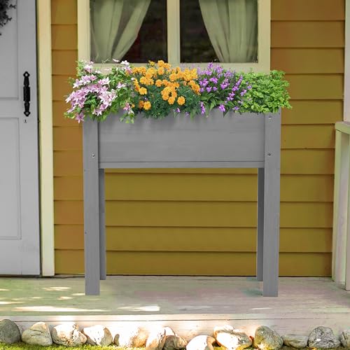 31x31x16 inch Raised Garden Bed with Legs, Elevated Wooden Planter Box for Outdoor Plants Flowers Fruits Vegetable Herb Growing Mederla