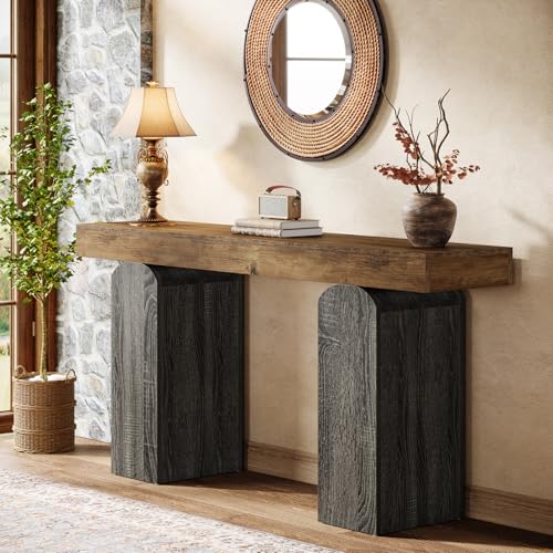 Tribesigns 63" Long Entryway Table, Farmhouse Console Table with 2 Arched Pedestal Legs, Wooden Sofa Console Behind The Couch for Entrance, Hallway, Living Room (Vintage Brown & Grey) Tribesigns