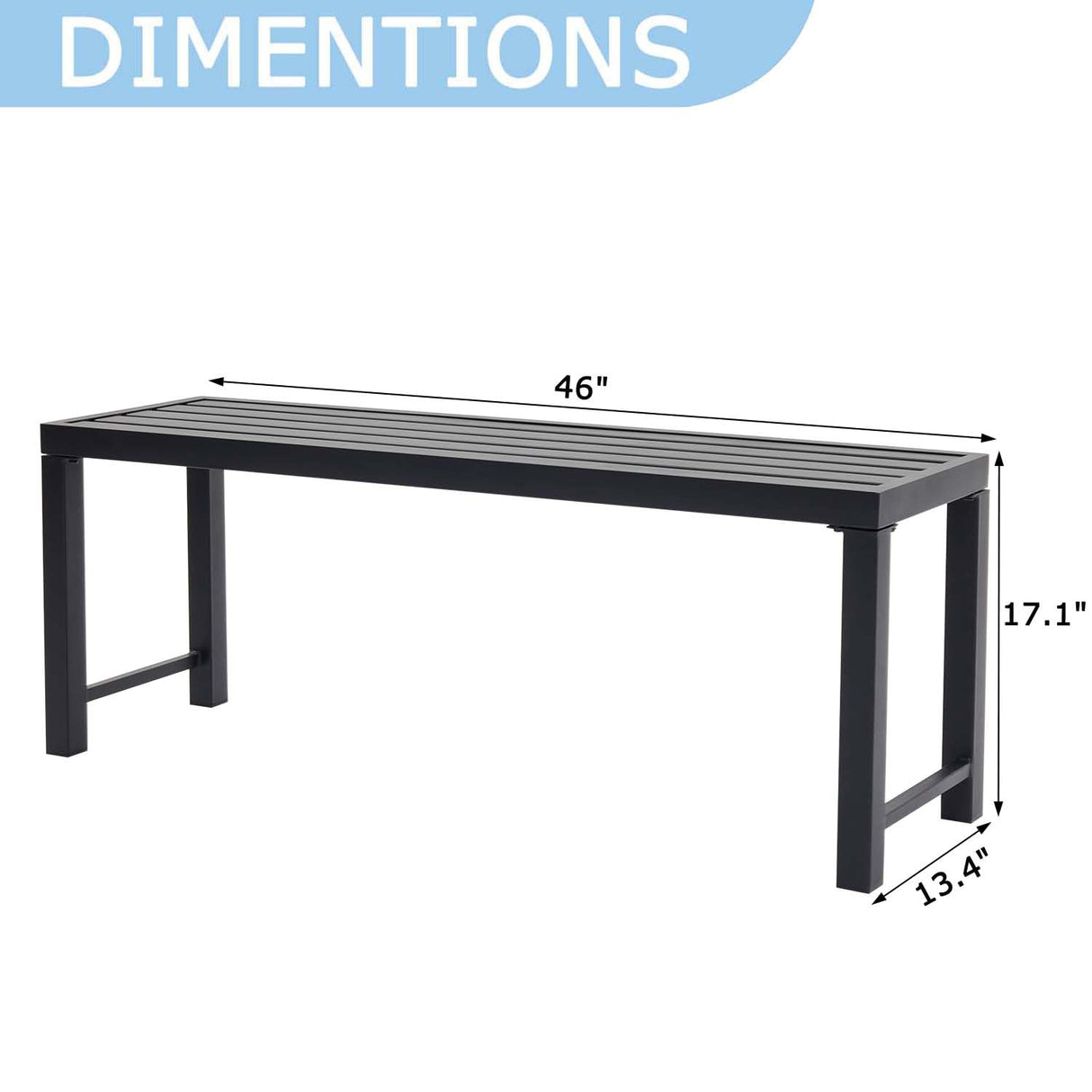 Black Outdoor Bench, Outdoor Metal Backless Bench, 46" Patio Garden Bench for Outdoor, All Weather Outdoor Bench for Garden, Backyard, Porch, Black Puntogen