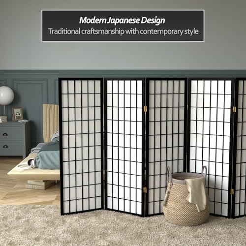 4 ft. Short Window Pane Shoji Screen - Black - 8 Panels Red Lantern