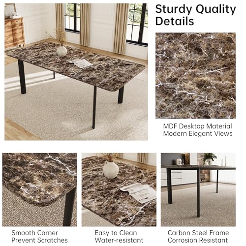 HIPIHOM Extendable Dining Table Set for 6-8 People, 63 to 78.7 Inch MDF Kitchen Table with 6 Upholstered Chairs, Space-Saving for Dining Room, Breakfast Nook (Brown Table & 6 Brown U-Shaped Chairs) HIPIHOM