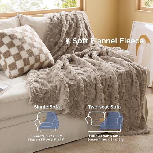 Bedsure Comforter King Size 5 Pieces - King Size Comforter Set with Checkered Throw Blanket and Decorative Pillow, Lightweiget Bedding, All Season Bedding Sets, Linen Beige Bedsure