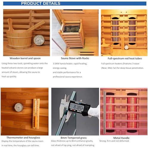 Luxury Dual-System Wood Sauna Room for 3 Person, Hybrid Indoor Sauna Spa,Canadian Hemlock, 4.5KW Heater, 195°F Steam+149°F Far Infrared, 10 Heating Elements, 220V, Oxygen Ionizer, 8mm Tempered-Grass ZONEMEL