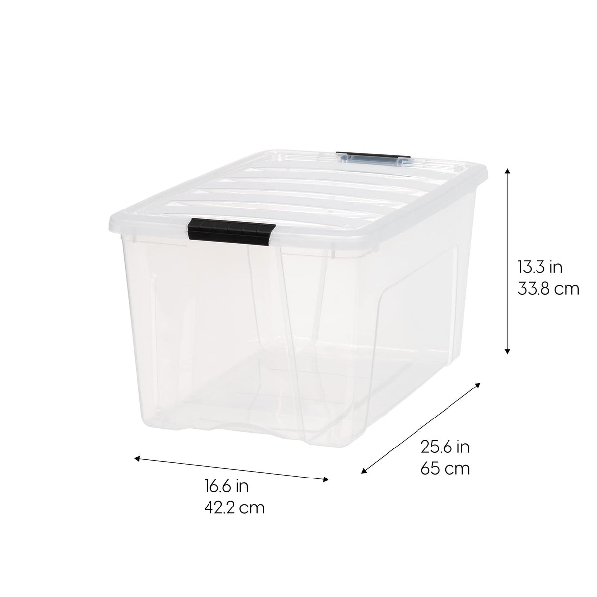 IRIS USA 72 Qt Stackable Plastic Storage Bins with Lids, 4 Pack - BPA-Free, Made in USA - See-Through Organizing Solution, Latches, Durable Nestable Containers, Secure Pull Handle - Clear Iris Ohyama