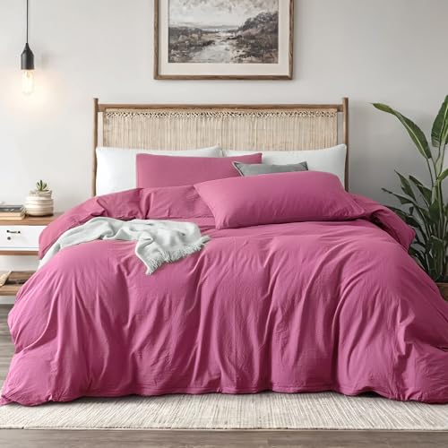 FEDALI HOME Rouge Pink Duvet Cover Queen Size - Extra Cozy Bedding - 160 GSM Ultra Soft Duvet Cover Set with 2 Pillow Shams - 3 Pieces - Comforter Not Included FEDALI HOME