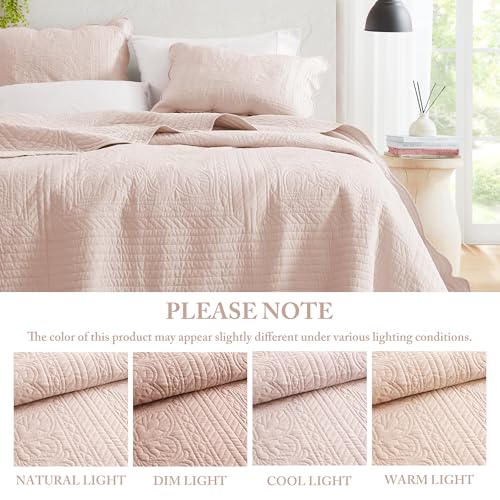 Madison Park Queen Quilt Set Damask Coverlet Set for Queen Size Bed, Cottage Oversized Quilt Set, Scallop Edge, All Season, Pre-washed Cotton-Filled Queen Size Quilt, Tuscany, Full/Queen Blush 3 Piece Madison Park