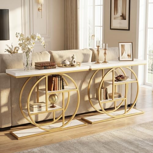 Giantex 41" Narrow Console Table, 4-Tier Modern Entryway Table with Storage Shelves, Behind Couch Sofa Tables w/Gold Metal Frame, Accent Entry Tables for Living Room, Hallway, Entrance Giantex