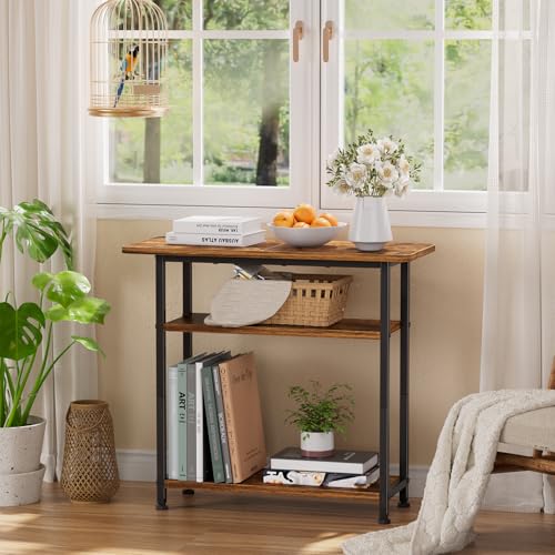 Simple Trending 3 Tiers End Table for Living Room, End Table Couch, Nightstand TV Tray Table for Small Spaces, Rustic Brown Simple Trending