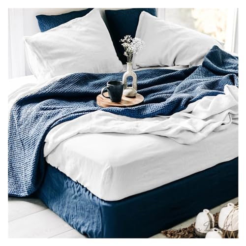 100% France Washed Linen Bedding Set, Duvet Cover, Mattress Cover and Pillowcase, Bedclothes King Queen Single Twin Bed Linen,Summer Duvet Cover Sets (B Queen Size 4pcs) WoodArtSupply