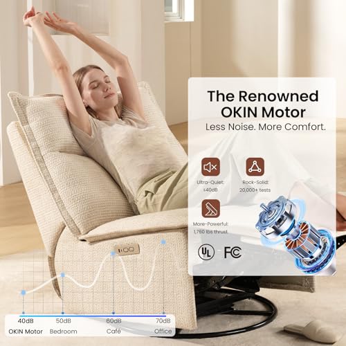 Power Recliner Chair Swivel Glider, 29" Extra Wide Seat with 270° Swivel, No Armrest Design, USB & Type-C Charging Ports, OEKO-TEX Fabric, Swivel Glider Recliner for Living Room, Easy Assembly, Beige