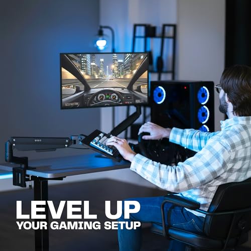VIVO Sit-Stand 24 Inch Pneumatic Spring Keyboard and Mouse Tray Clamp-on Desk Mount, Counterbalance Height Adjustable Typing Platform, Ergonomic Tilt, Black, MOUNT-KB35CP VIVO