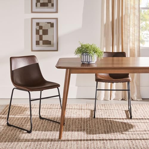 Walker Edison Mid-Century Modern Solid Wood Tapered-Leg Dining Table, 59 Inch, Walnut Walker Edison